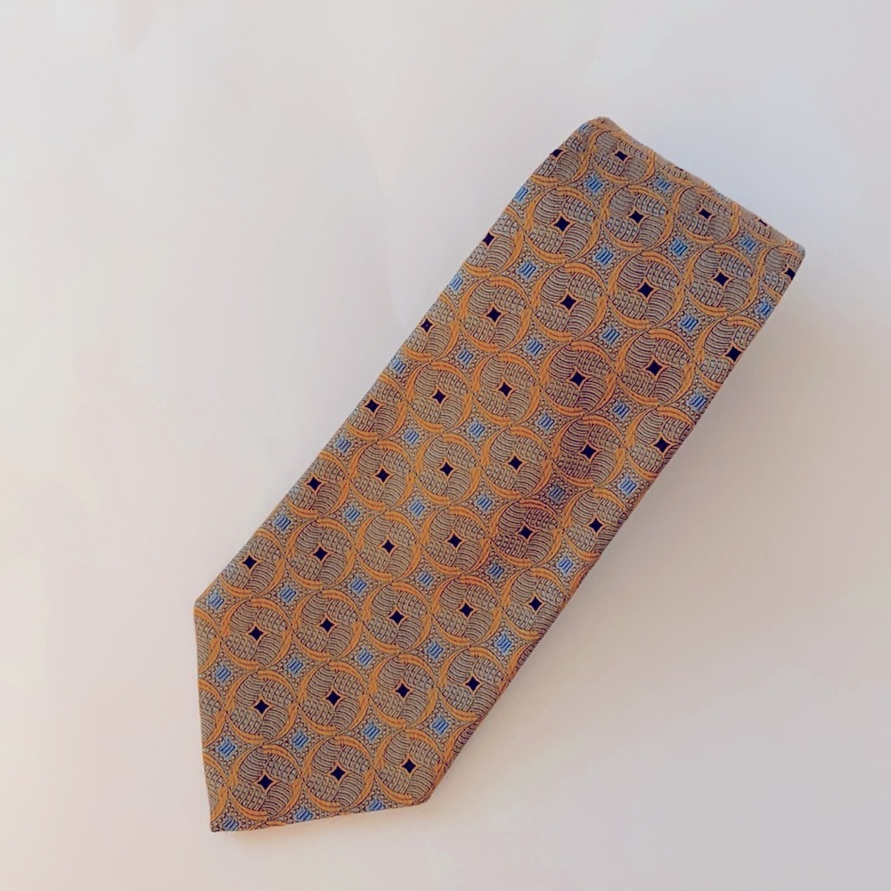 Robert Talbott orange blue pattern silk tie - image 1